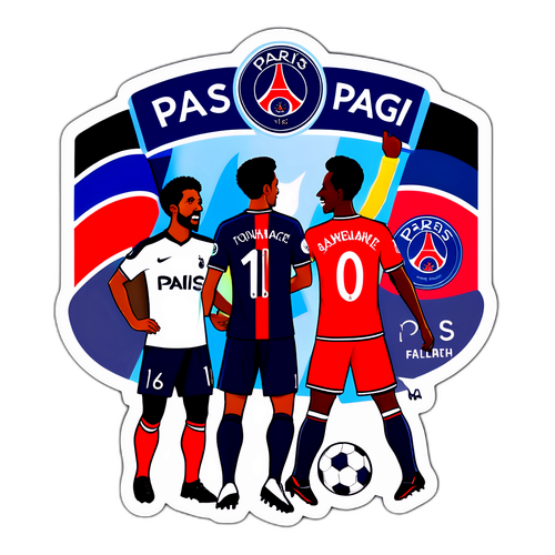 Vibrantti tarra jalkapallo-ottelusta PSG vs Tottenham