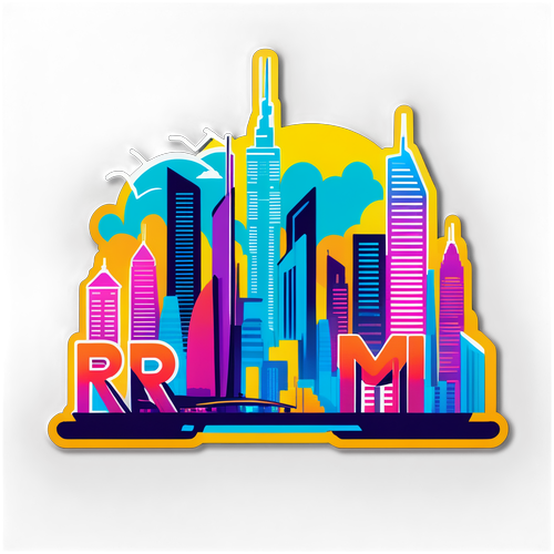 Desain Stiker Kota Futuristik dengan Teks Bold 'RBB BUMN 2025'