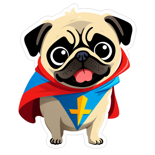 Adorable Superhero Pug Sticker