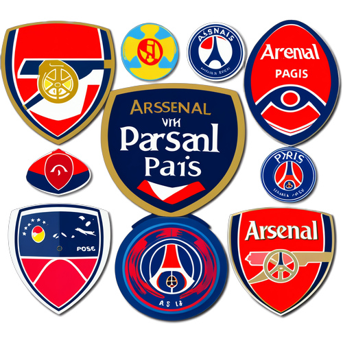 Design návrh pro nálepku s fantastickým designem zachycujícím celou historii Arsenalu a PSG