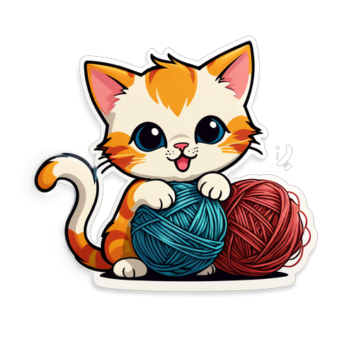 Mischievous Kitten with Yarn