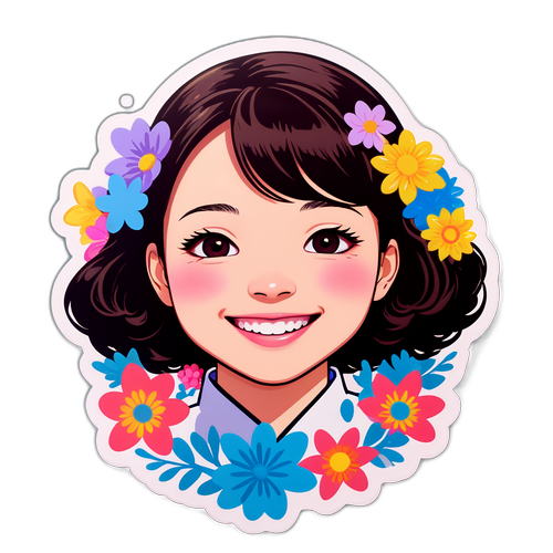 笑顔の愛橋ももと美しい花々のデザイン