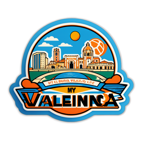 Diseño de pegatina con un paisaje urbano de Valencia