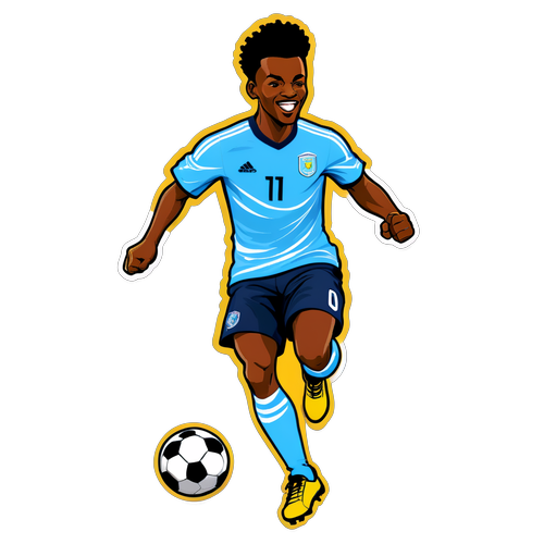En dynamisk illustration af Mbeumo i aktion på fodboldbanen