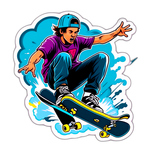 Ilustrace skateboardisty v bouři