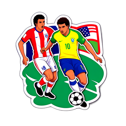 Sticker de un emocionante partido Brasil vs Paraguay