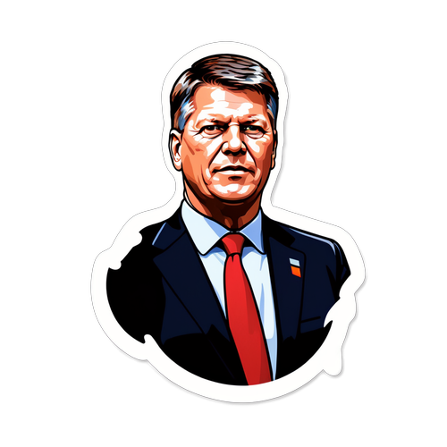 Autocolant Klaus Iohannis în poziție de conducere