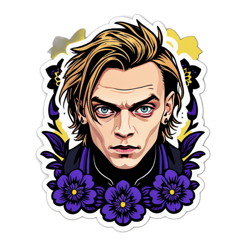 Autocollant de Jamie Campbell Bower entouré de fleurs gothiques