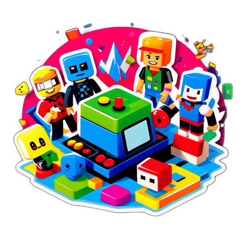 Retro herní scéna s Roblox postavami