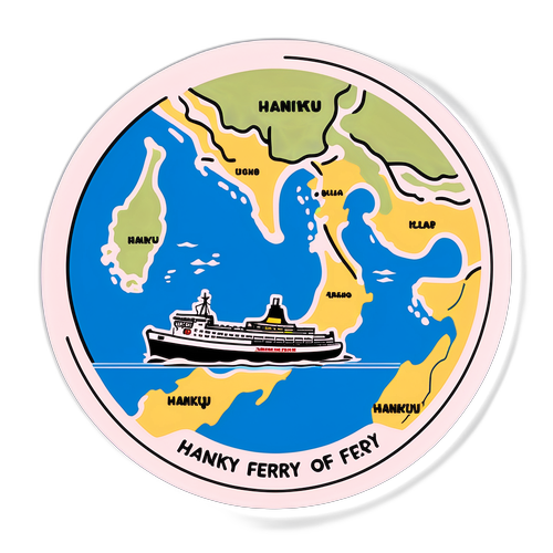 阪九フェリーの航路を示す地図風デザインのレトロ感漂うステッカー