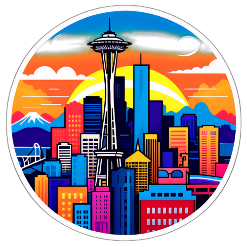 Colorful Seattle Cityscape Sticker