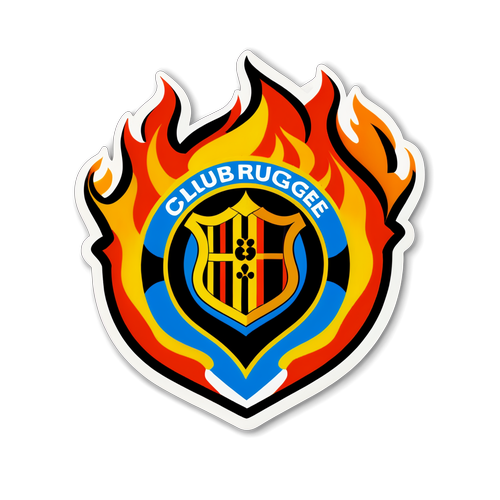 Logo du Club Brugge entouré de spectateurs et de drapeaux en feu