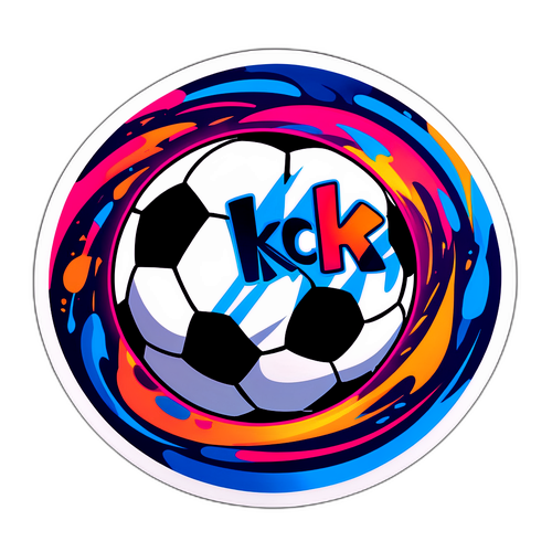 מדבקה בדמות כדור רגל עם המילה 'kick'