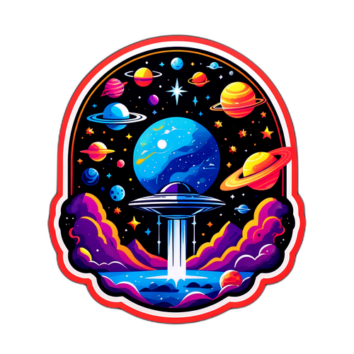 科幻主題貼紙：宇宙與外星生物的場景