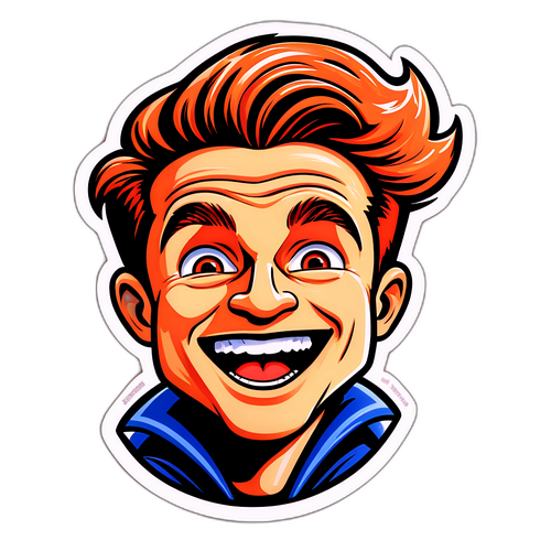 Sticker van Jens Dendoncker met een komische cartoonversie