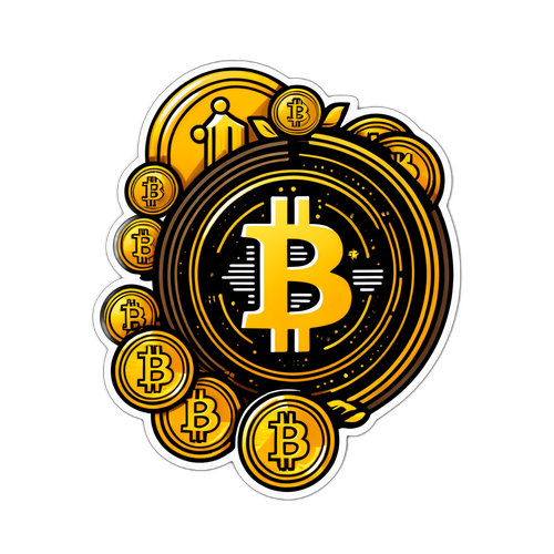 Autocollant Bitcoin avec pièces en or