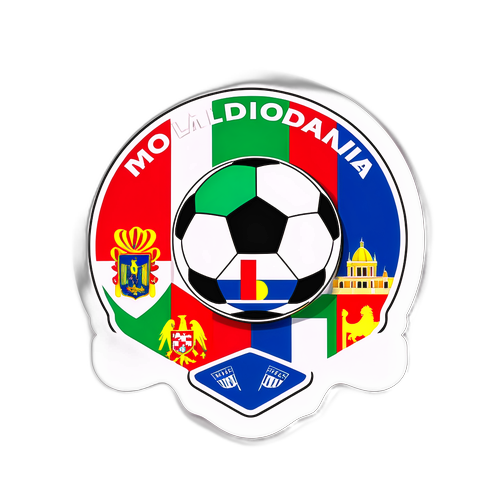 Стикер, объединяющий элементы Молдовы и Италии с футбольным мячом