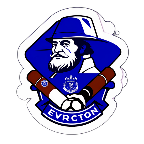 Εικόνα με πούρα, καπέλα και μπάλα ποδοσφαίρου που αναπαριστά τον εικονισμό της Έβερτον