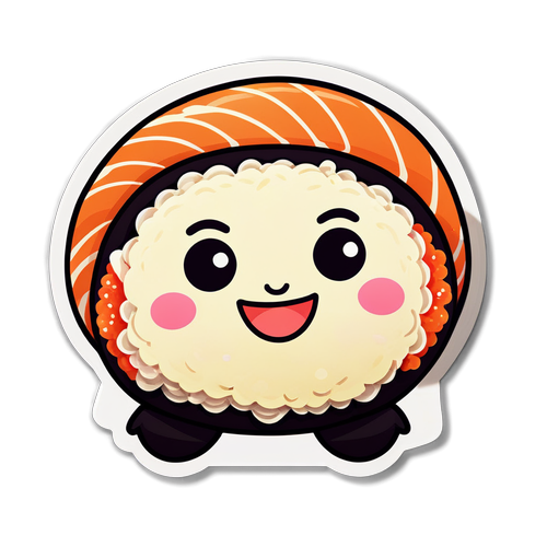 Smiling Kawaii Sushi Roll Sticker