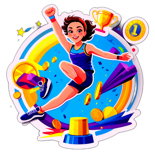 Autocolant cu Sandra Izbașa sărind pe un trambulin, surprinzându-i dinamismul și talentul athletic