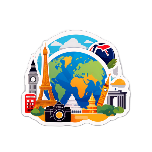 旅行主題貼紙：世界地標與必備元素