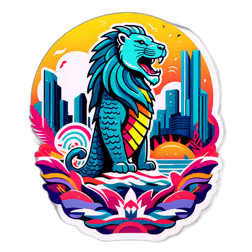 Moderni taiteellinen tarra Singaporeen Merlionista