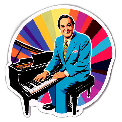 Elegantong Sticker ni Neil Sedaka sa Vintage Piano