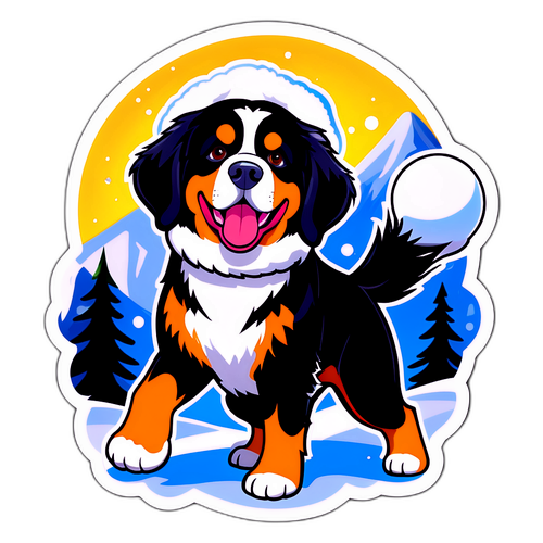 Vrolijke Bernese Hond met Sneeuwbal