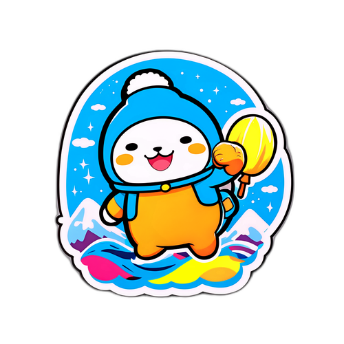 冒険に出発するパンチくんのステッカー