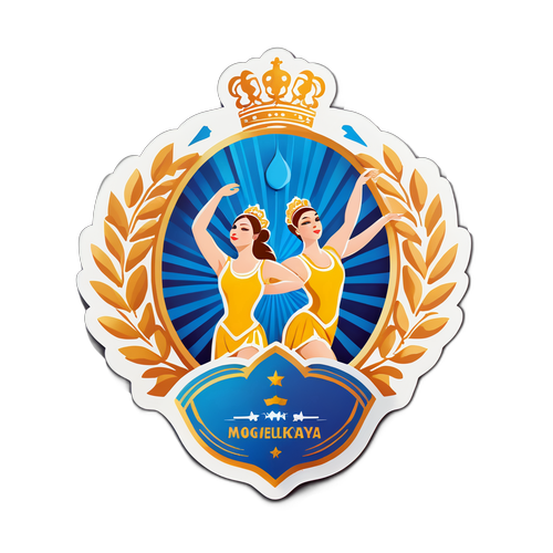 Символ тріумфу Могилевської у формі нагороди з танцівницями на фоні