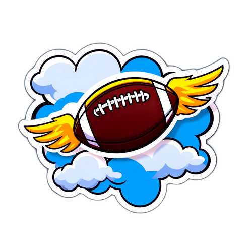Ilustración animada de un balón de fútbol volando entre las nubes