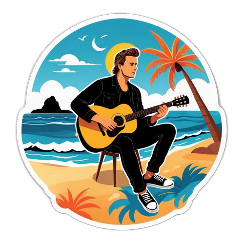 Ola Svenneby spiller gitar på stranden