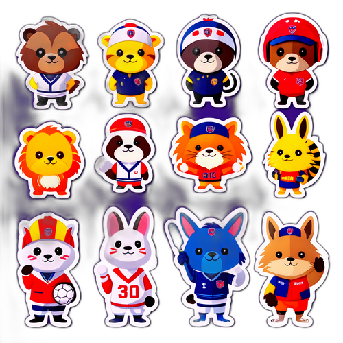 스포츠 팀 유니폼을 입은 동물 캐릭터 스티커
