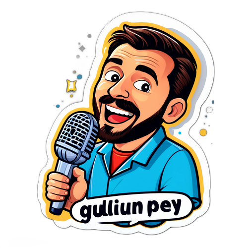 Autocollant de Guillaume Pley avec un microphone scintillant