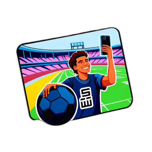 สติกเกอร์ถ่ายภาพในอินสตาแกรมกับคนที่กำลังเซลฟี่หน้าสนามฟุตบอล