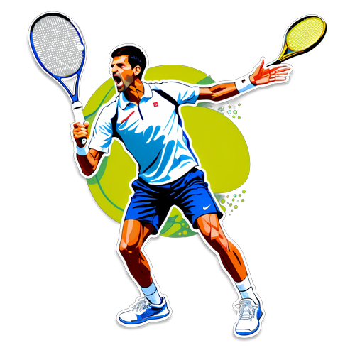 Stiker Novak Djokovic dalam Pose Tenis yang Kuat
