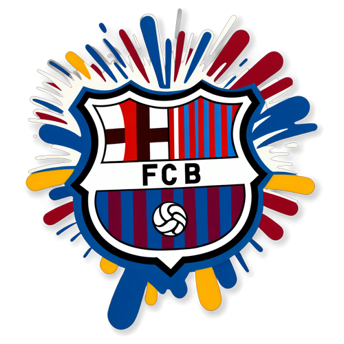 Logo del FC Barcelona con fondo azul y granate y emoción de celebración