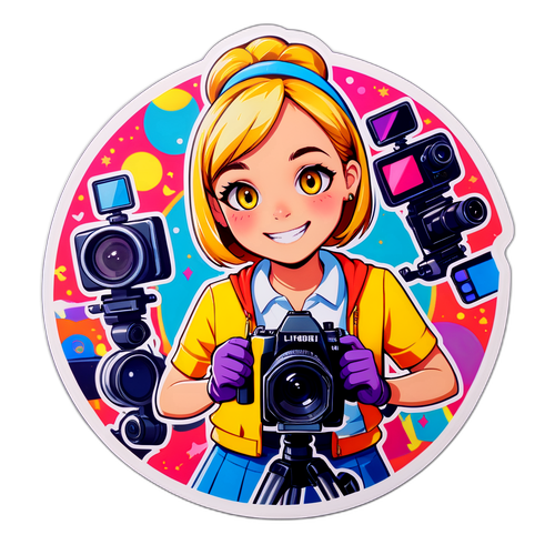 Vibrante sticker van een fotograaf in een studio