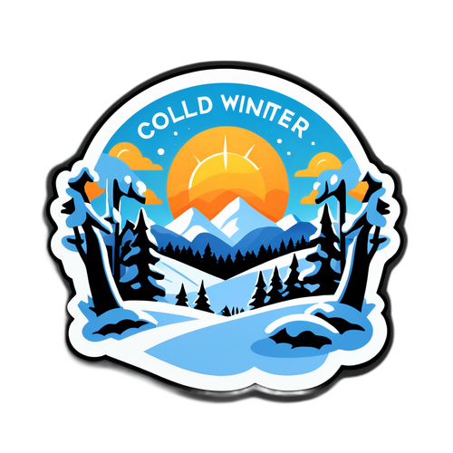 Зимний пейзаж с надписью "Холодная зима - время чудес"