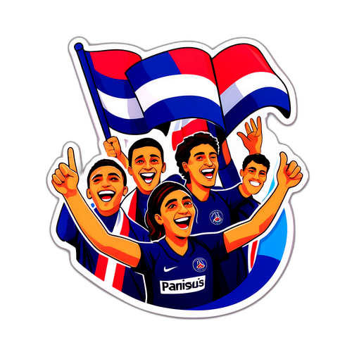 PSG szurkolók élénk pillanatban, színes zászlókkal