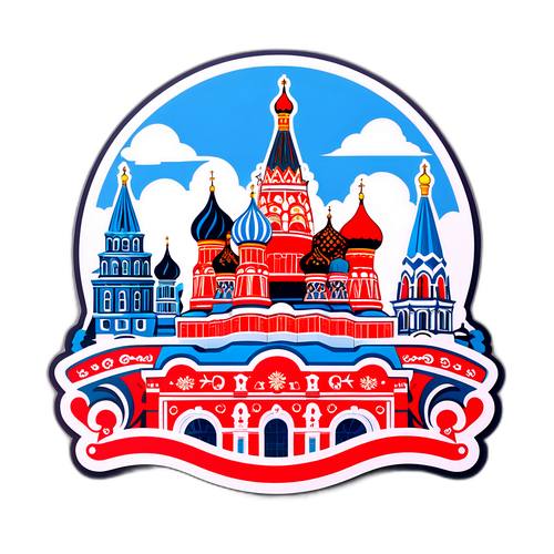Стильная наклейка с мотивами российского флага и классической русской архитектуры