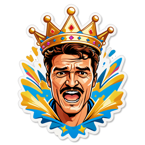 Kreslený styl Pedro Pascala s korunou