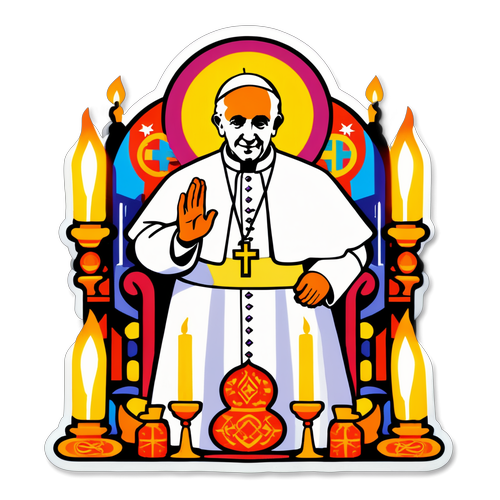 Sticker z Papieżem w kolkawawe otoczeniu