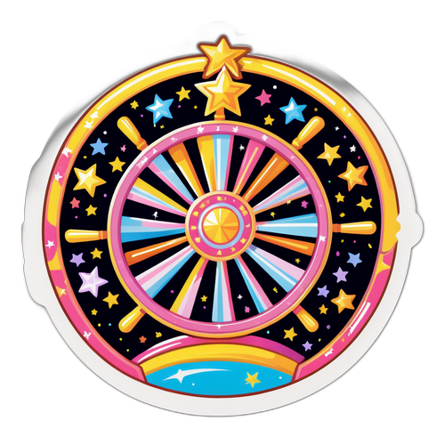 Playful Sticker of a Colorful Wheel with Sparkles and Stars