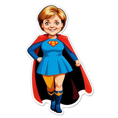 En eventyrlig sticker af en superhelt med Angela Merkel
