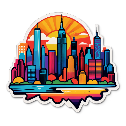 Retro NYC Skyline Sunset Sticker