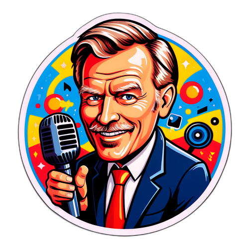 Morsom karikatur av Harald Rønneberg med mikrofon