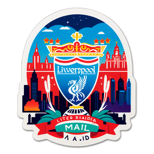 Vibrant emblem av Liverpool med Madrids skyline