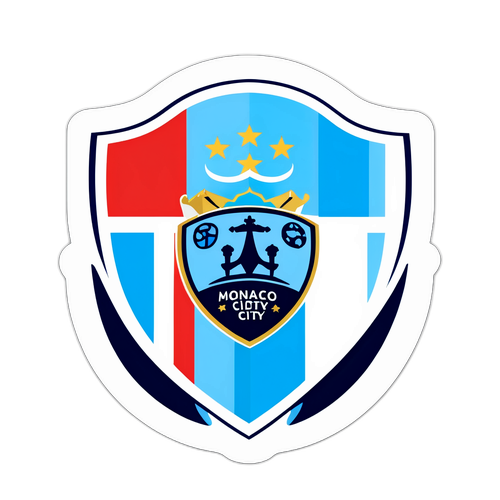 모나코-맨시티 매치를 기념하는 축구공과 지지 배너가 디자인된 스티커