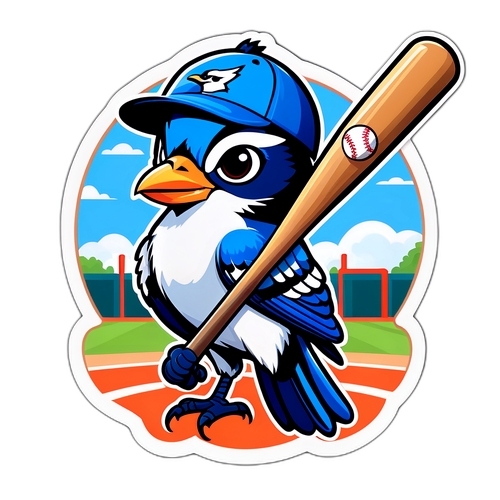 Whimsical Blue Jay Baseball Sticker